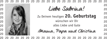 Glückwunschanzeige von Sabrina  von Aachener Zeitung / Aachener Nachrichten