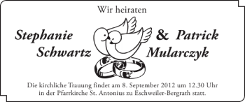 Glückwunschanzeige von Stephan ie Schw artz Patrick M ularczyk  von Super Sonntag / Super Mittwoch