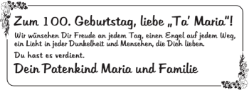 Glückwunschanzeige von Ta Maria Patenkind Maria und von Aachener Zeitung / Aachener Nachrichten