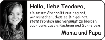 Glückwunschanzeige von Teodora Mama und Papa von Super Sonntag / Super Mittwoch