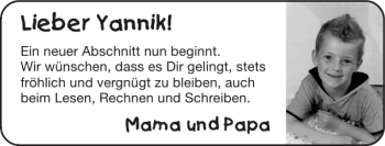 Glückwunschanzeige von Yannik Yannik von Super Sonntag / Super Mittwoch