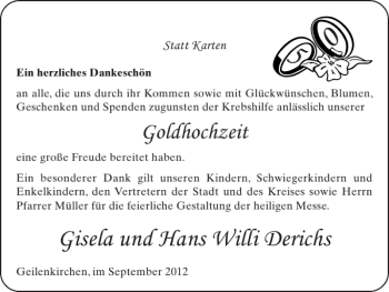 Glückwunschanzeige von Gisela und Hans Willi Derichs von Super Sonntag / Super Mittwoch