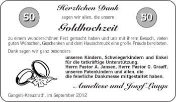 Glückwunschanzeige von Goldhochzeit  von Super Sonntag / Super Mittwoch