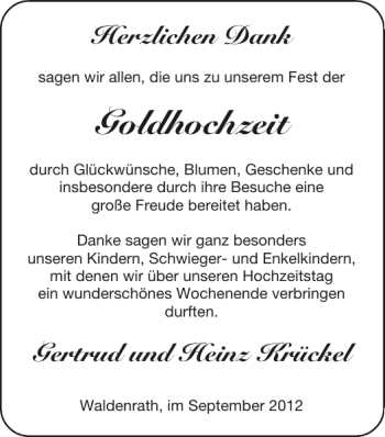 Glückwunschanzeige von Goldhochzeit  von Super Sonntag / Super Mittwoch