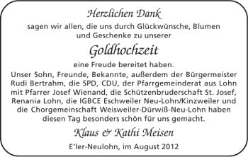 Glückwunschanzeige von Goldhochzeit  von Super Sonntag / Super Mittwoch