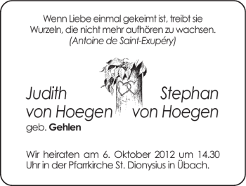 Glückwunschanzeige von Judith Stephan von Hoegen von Hoegen  von Super Sonntag / Super Mittwoch