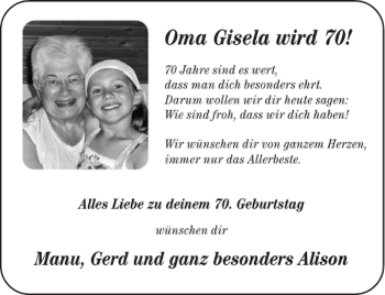 Glückwunschanzeige von Oma Gisela von Aachener Zeitung / Aachener Nachrichten