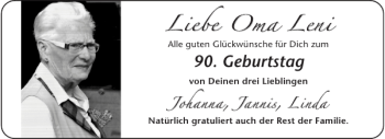 Glückwunschanzeige von Oma Leni von Aachener Zeitung / Aachener Nachrichten