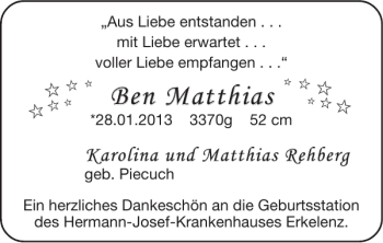 Glückwunschanzeige von Ben Matthias von Super Sonntag / Super Mittwoch