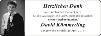 Glückwunschanzeige von David Kämmerling von Aachener Zeitung / Aachener Nachrichten