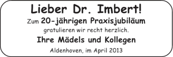 Glückwunschanzeige von Dr. Imbert von Aachener Zeitung / Aachener Nachrichten