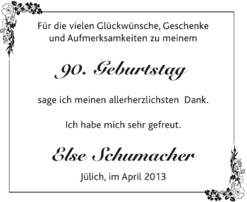 Glückwunschanzeige von Else Schumacher von Aachener Zeitung / Aachener Nachrichten