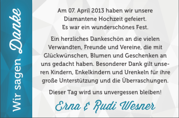Glückwunschanzeige von Erna und Rudi Wesner von Aachener Zeitung / Aachener Nachrichten