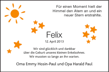 Glückwunschanzeige von Felix  von Aachener Zeitung / Aachener Nachrichten