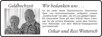 Glückwunschanzeige von Goldhochzeit Oskar und Resi Wotterich von Aachener Zeitung / Aachener Nachrichten