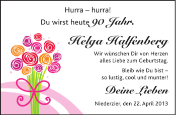 Glückwunschanzeige von Helga Halfenberg von Aachener Zeitung / Aachener Nachrichten