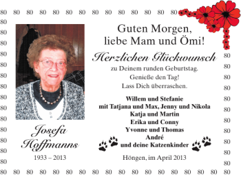 Glückwunschanzeige von Josefa Hoffmanns von Aachener Zeitung / Aachener Nachrichten