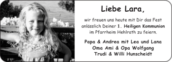 Glückwunschanzeige von Lara  von Aachener Zeitung / Aachener Nachrichten