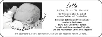 Glückwunschanzeige von Lotta  von Aachener Zeitung / Aachener Nachrichten