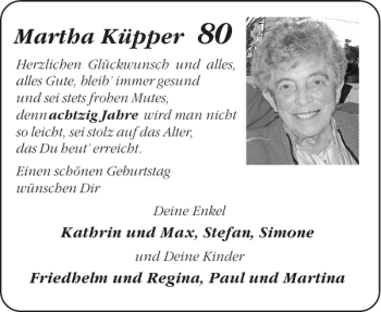 Glückwunschanzeige von Martha Küpper von Aachener Zeitung / Aachener Nachrichten