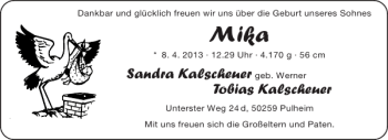 Glückwunschanzeige von Mika  von Aachener Zeitung / Aachener Nachrichten