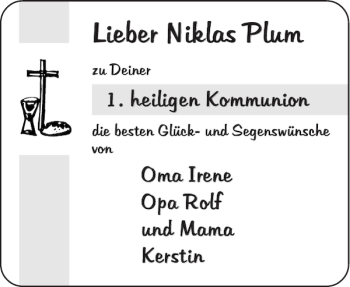 Glückwunschanzeige von Niklas Plum von Aachener Zeitung / Aachener Nachrichten