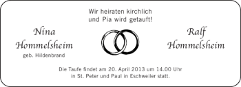 Glückwunschanzeige von Nina Hommelsheim Ralf Hommelsheim von Aachener Zeitung / Aachener Nachrichten