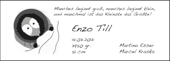 Glückwunschanzeige von enzo till von Aachener Zeitung / Aachener Nachrichten