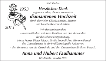 Glückwunschanzeige von Anna und Hubert Faulhammer von Super Sonntag / Super Mittwoch