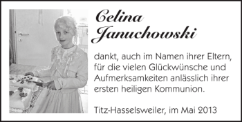 Glückwunschanzeige von Celina Januchowski von Super Sonntag / Super Mittwoch