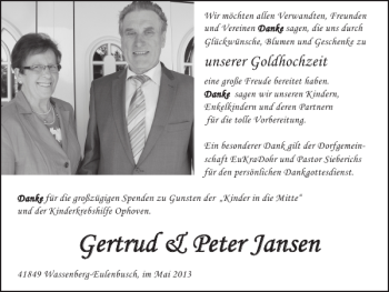 Glückwunschanzeige von Gertrud Peter Jansen von Super Sonntag / Super Mittwoch