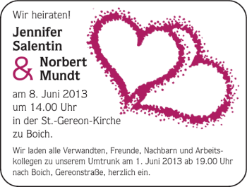 Glückwunschanzeige von Jennifer Salentin Norbert Mundt von Super Sonntag / Super Mittwoch