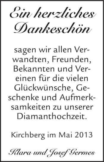 Glückwunschanzeige von Klara und Josef Germes von Super Sonntag / Super Mittwoch