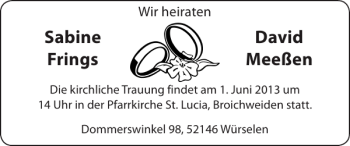 Glückwunschanzeige von Sabine David Frings Meeßen von Super Sonntag / Super Mittwoch