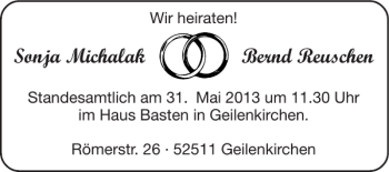 Glückwunschanzeige von Sonja Michalak Bernd Reuschen von Super Sonntag / Super Mittwoch