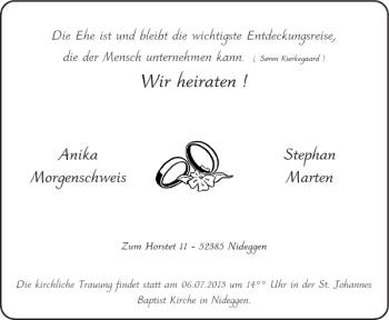 Glückwunschanzeige von Anika Morgenschweis Stephan Marten von Super Sonntag / Super Mittwoch