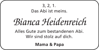 Glückwunschanzeige von Bianca Heidenreich von Super Sonntag / Super Mittwoch