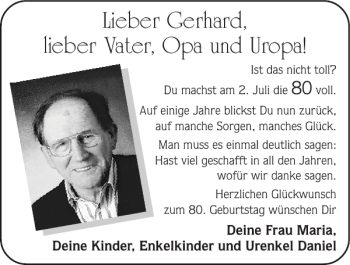 Glückwunschanzeige von Gerhard Opa und von Super Sonntag / Super Mittwoch