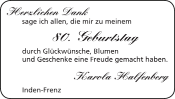 Glückwunschanzeige von Karola Halfenberg von Super Sonntag / Super Mittwoch