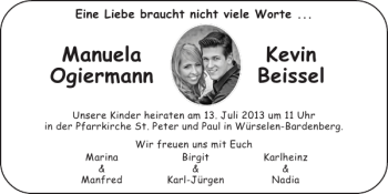 Glückwunschanzeige von Manuela Kevin Ogiermann Beissel von Super Sonntag / Super Mittwoch