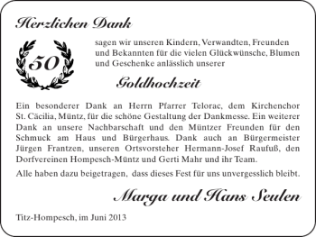 Glückwunschanzeige von Marga und Hans Seulen von Super Sonntag / Super Mittwoch