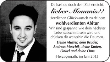 Glückwunschanzeige von Mouanis  von Super Sonntag / Super Mittwoch