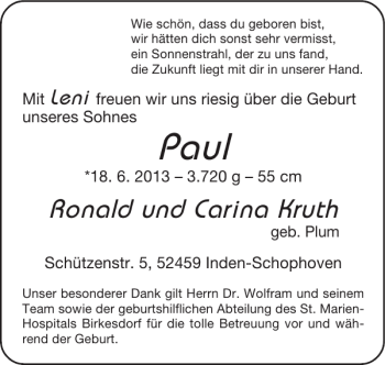 Glückwunschanzeige von Paul  von Super Sonntag / Super Mittwoch