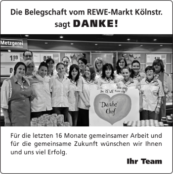 Glückwunschanzeige von REWE-Markt Kölnstr. sagt von Super Sonntag / Super Mittwoch