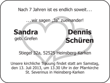 Glückwunschanzeige von Sandra Dennis Schüren von Super Sonntag / Super Mittwoch
