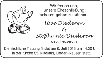 Glückwunschanzeige von Uwe Diederen Stephanie Diederen von Super Sonntag / Super Mittwoch
