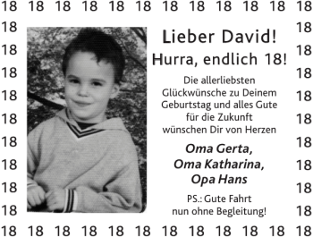 Glückwunschanzeige von Da David vid von Super Sonntag / Super Mittwoch