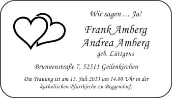 Glückwunschanzeige von Frank Amberg Andrea Amberg von Super Sonntag / Super Mittwoch
