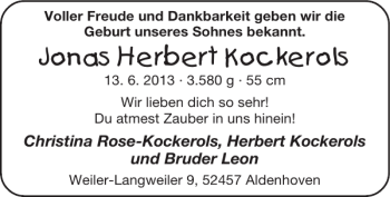 Glückwunschanzeige von Jonas Herbert Kockerols von Super Sonntag / Super Mittwoch