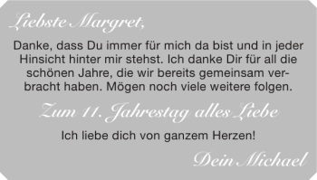 Glückwunschanzeige von Liebste Margret Jahrestag Michael von Super Sonntag / Super Mittwoch